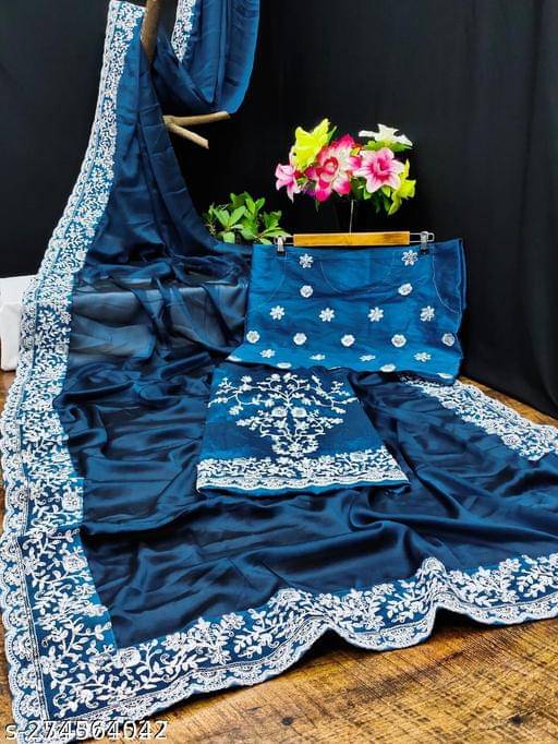 Shivadit ethnic Georgette Embroidered Saree With Unstitched Blouse Piece ( Mint Green ) Shivadit ethnic Georgette Embroidered Saree With Unstitched Blouse Piece ( Mint Green )