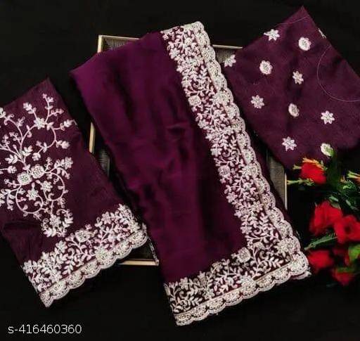     			Shivadit ethnic Georgette Embroidered Saree With Unstitched Blouse Piece ( Purple )