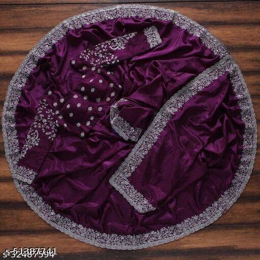 Shivadit ethnic Georgette Embroidered Saree With Unstitched Blouse Piece ( Purple ) - Sarees | Buy online on ZillyBuy