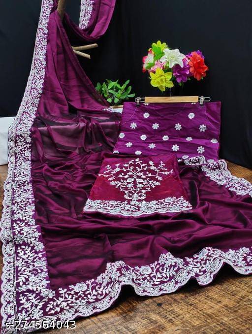     			Shivadit ethnic Georgette Embroidered Saree With Unstitched Blouse Piece ( Purple )