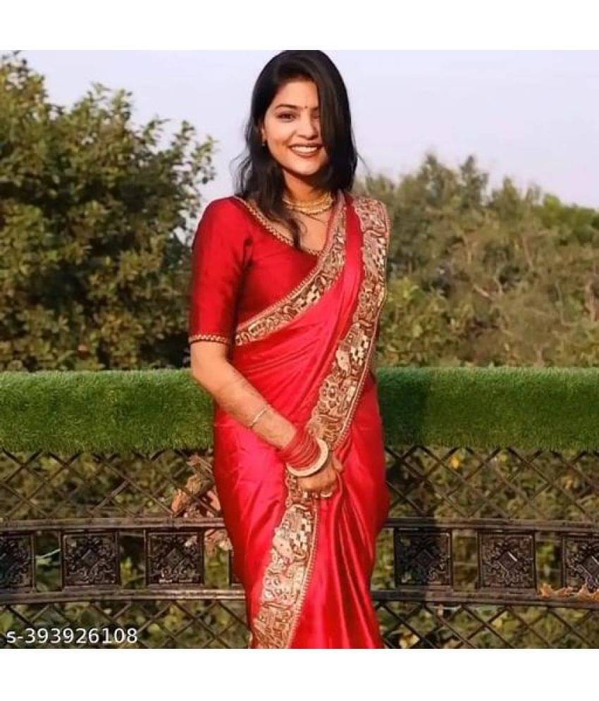 Shivadit ethnic Satin Embroidered Saree With Unstitched Blouse Piece ( Red ) Shivadit ethnic Satin Embroidered Saree With Unstitched Blouse Piece ( Red )