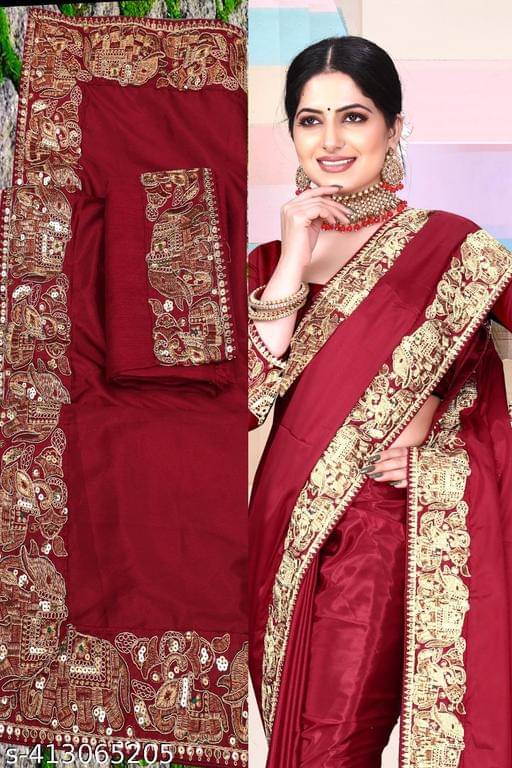 Shivadit ethnic Satin Embroidered Saree With Unstitched Blouse Piece ( Red ) Shivadit ethnic Satin Embroidered Saree With Unstitched Blouse Piece ( Red )