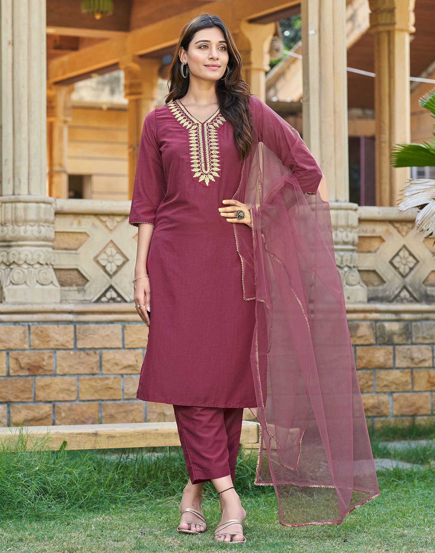 Skylee Chiffon Embellished Kurti With Pants Women's Stitched Salwar Suit - Pink ( Pack of 1 ) Skylee Chiffon Embellished Kurti With Pants Women's Stitched Salwar Suit - Pink ( Pack of 1 )