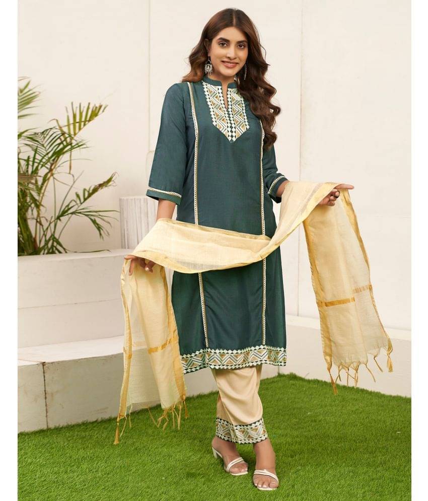 Skylee Chiffon Embroidered Kurti With Pants Women's Stitched Salwar Suit - Green ( Pack of 1 ) Skylee Chiffon Embroidered Kurti With Pants Women's Stitched Salwar Suit - Green ( Pack of 1 )