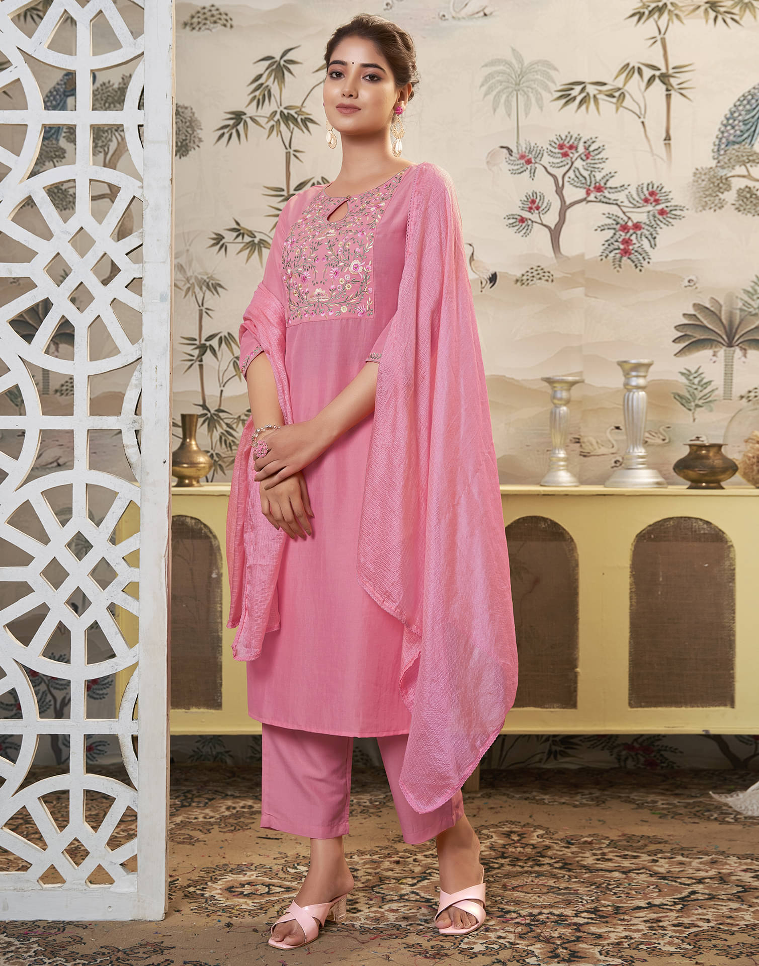 Skylee Chiffon Embroidered Kurti With Pants Women's Stitched Salwar Suit - Pink ( Pack of 1 ) Skylee Chiffon Embroidered Kurti With Pants Women's Stitched Salwar Suit - Pink ( Pack of 1 )