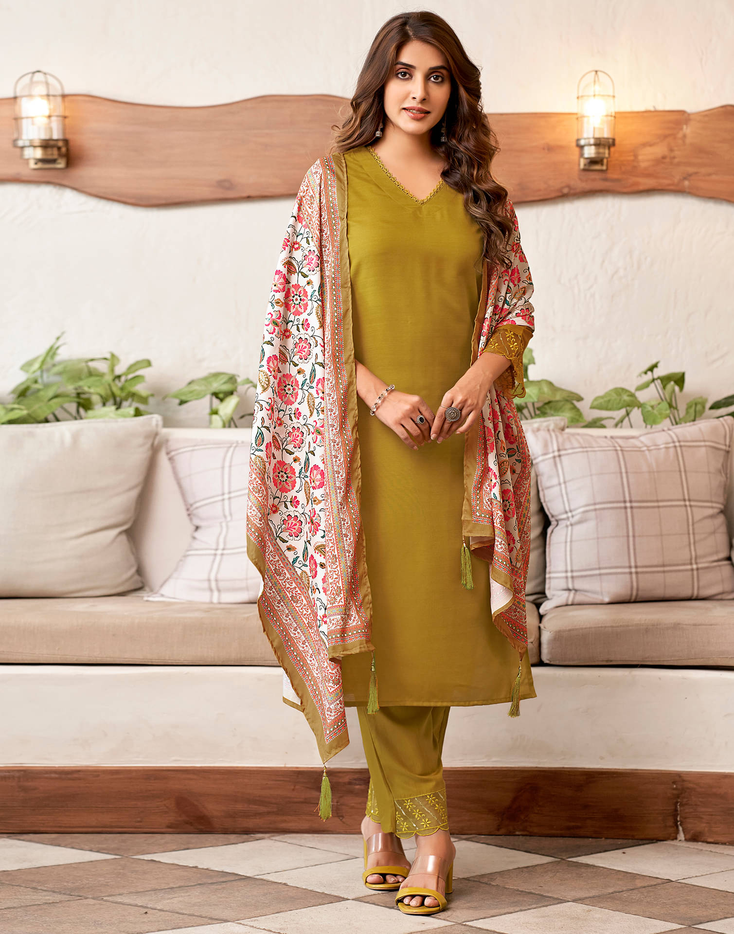 Skylee Cotton Blend Embellished Kurti With Pants Women's Stitched Salwar Suit - Mustard ( Pack of 1 ) Skylee Cotton Blend Embellished Kurti With Pants Women's Stitched Salwar Suit - Mustard ( Pack of 1 )