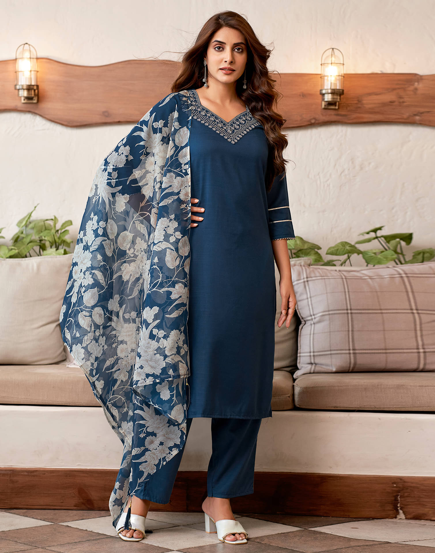 Skylee Cotton Blend Embroidered Kurti With Pants Women's Stitched Salwar Suit - Light Blue ( Pack of 1 ) Skylee Cotton Blend Embroidered Kurti With Pants Women's Stitched Salwar Suit - Light Blue ( Pack of 1 )