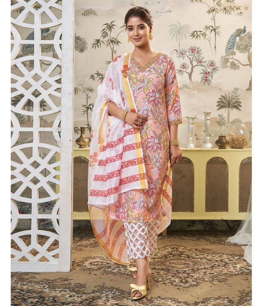 Skylee Rayon Printed Kurti With Pants Women's Stitched Salwar Suit - Peach ( Pack of 1 ) Skylee Rayon Printed Kurti With Pants Women's Stitched Salwar Suit - Peach ( Pack of 1 )