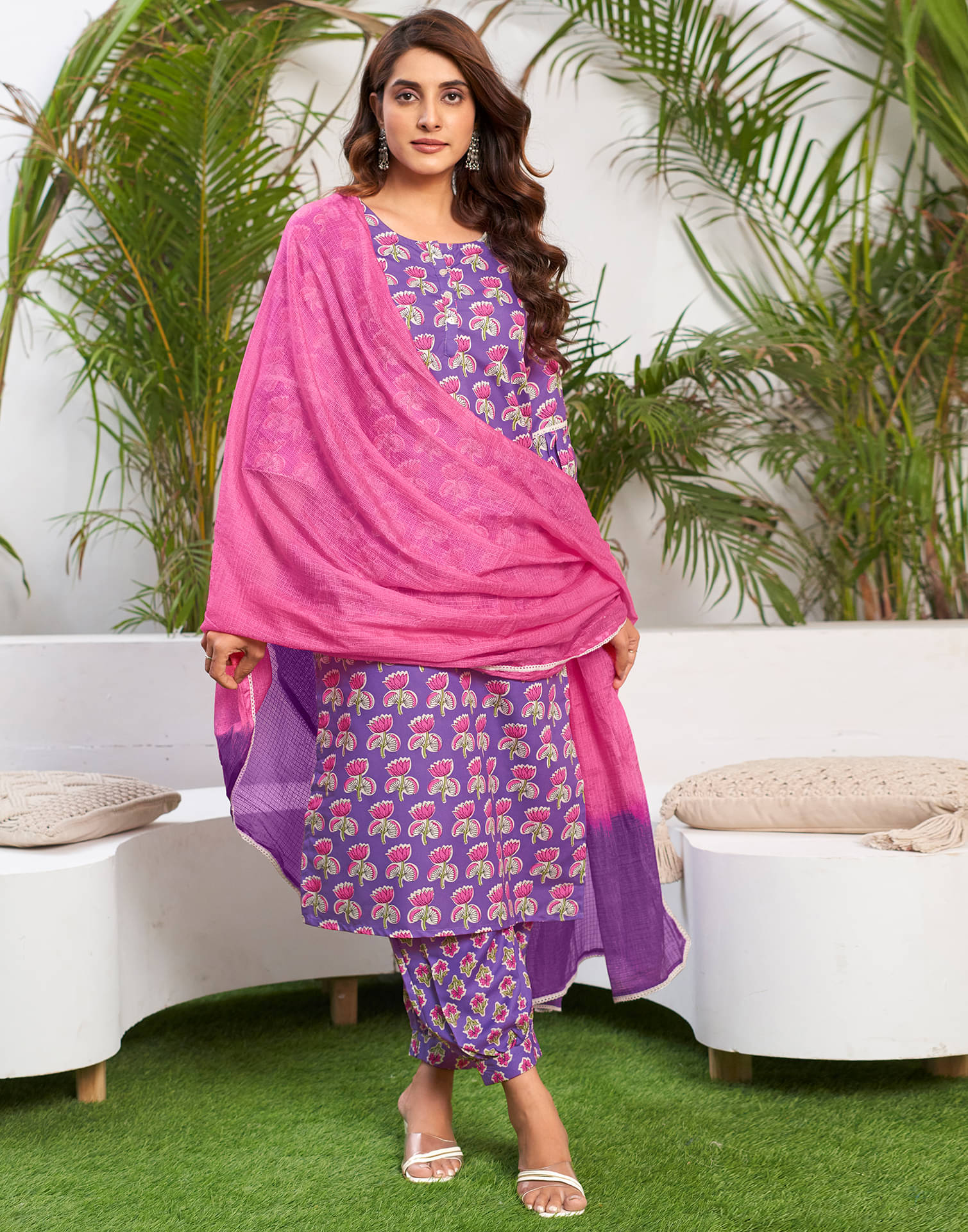     			Skylee Rayon Printed Kurti With Pants Women's Stitched Salwar Suit - Purple ( Pack of 1 )