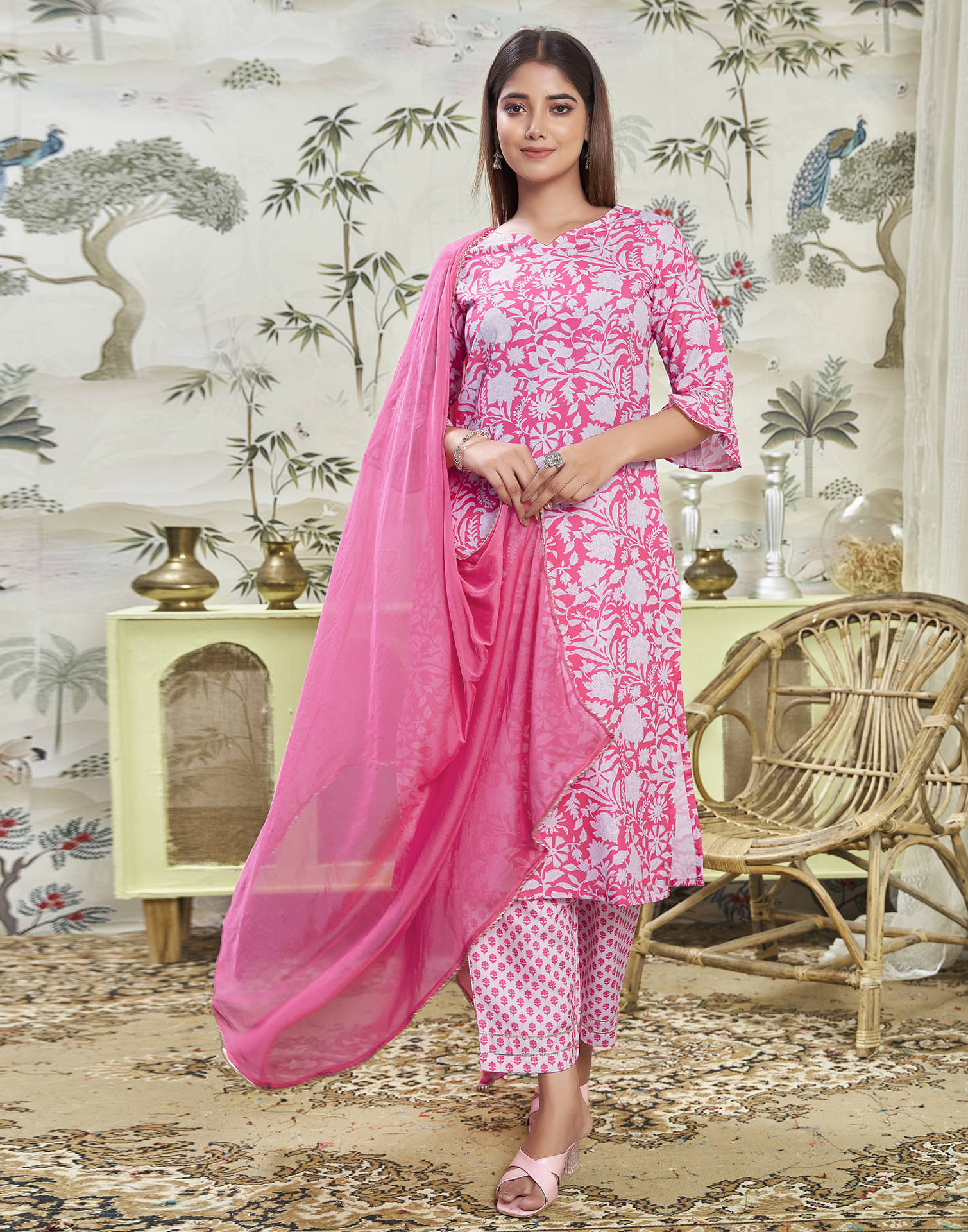 Skylee Rayon Printed Kurti With Pants Women's Stitched Salwar Suit - Pink ( Pack of 1 ) Skylee Rayon Printed Kurti With Pants Women's Stitched Salwar Suit - Pink ( Pack of 1 )