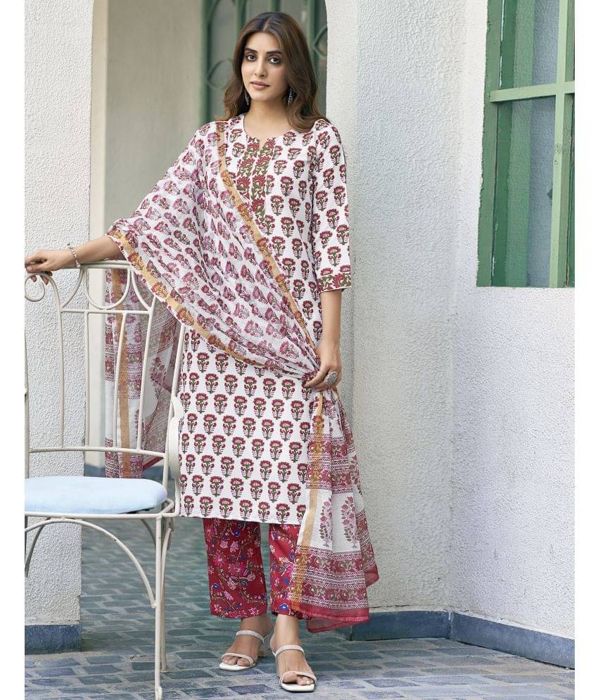 Skylee Rayon Printed Kurti With Pants Women's Stitched Salwar Suit - White ( Pack of 1 ) Skylee Rayon Printed Kurti With Pants Women's Stitched Salwar Suit - White ( Pack of 1 )
