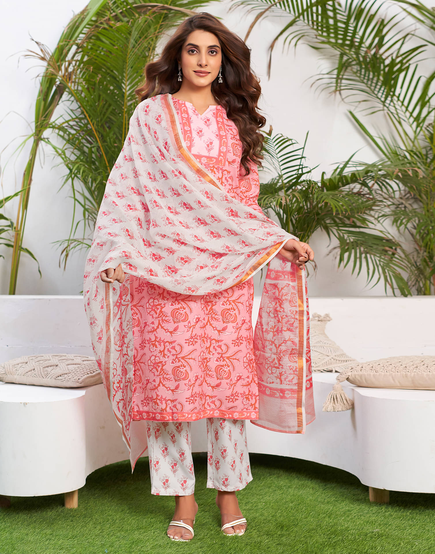 Skylee Rayon Printed Kurti With Pants Women's Stitched Salwar Suit - Rose Gold ( Pack of 1 ) Skylee Rayon Printed Kurti With Pants Women's Stitched Salwar Suit - Rose Gold ( Pack of 1 )