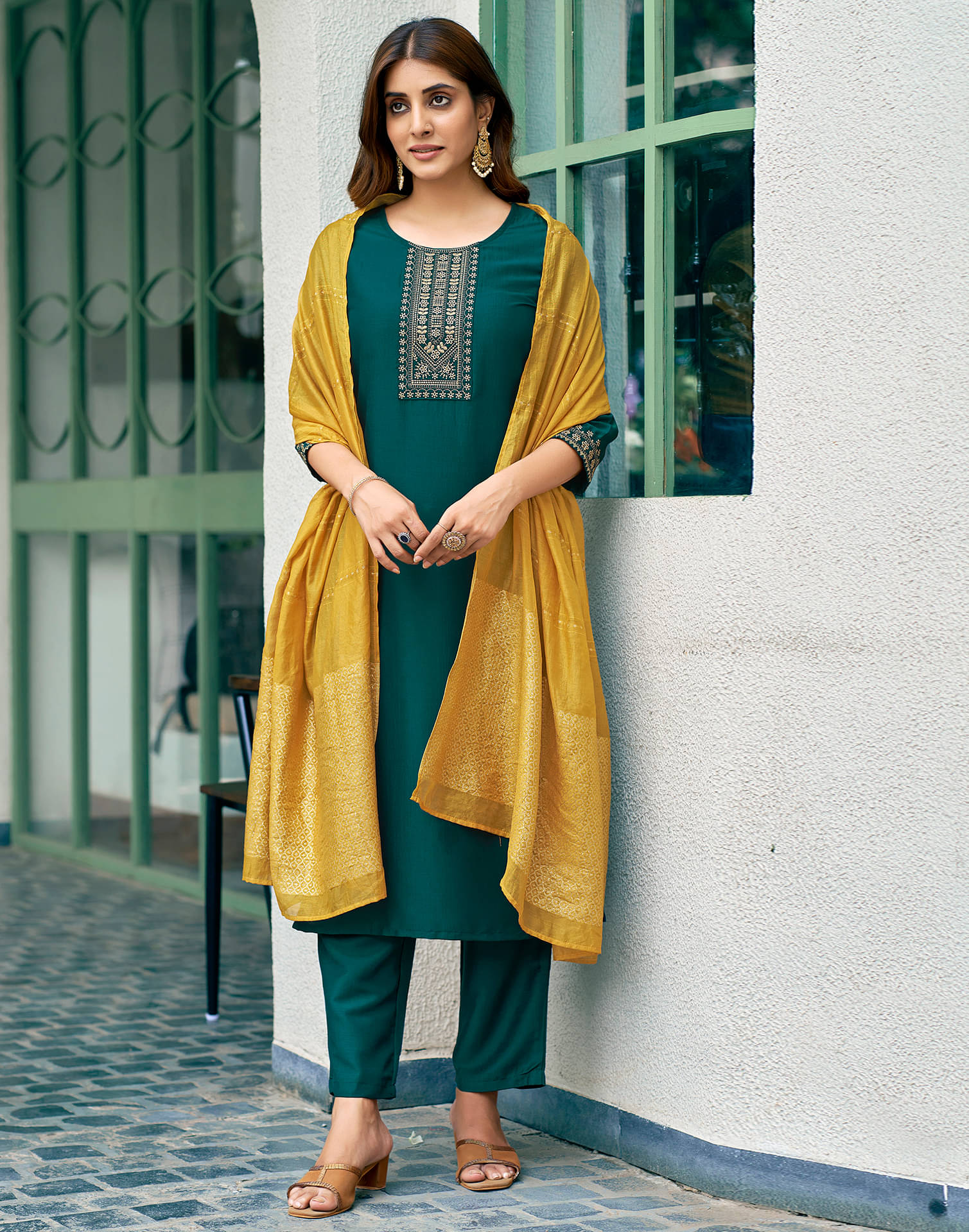 Skylee Silk Blend Embroidered Kurti With Pants Women's Stitched Salwar Suit - Green ( Pack of 1 ) Skylee Silk Blend Embroidered Kurti With Pants Women's Stitched Salwar Suit - Green ( Pack of 1 )