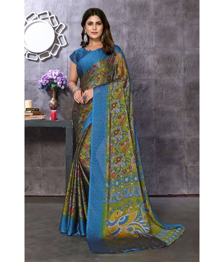 Yashika Silk Blend Printed Saree With Unstitched Blouse Piece ( Rama )     			Yashika Silk Blend Printed Saree With Unstitched Blouse Piece ( Rama )