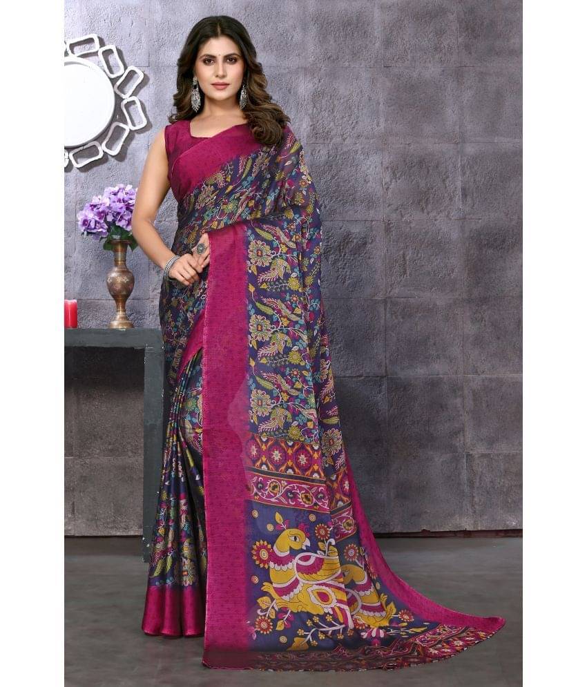     			Yashika Silk Blend Printed Saree With Unstitched Blouse Piece ( Purple )