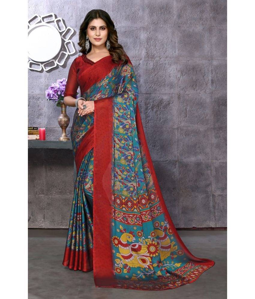 Yashika Silk Blend Printed Saree With Unstitched Blouse Piece ( Maroon ) Yashika Silk Blend Printed Saree With Unstitched Blouse Piece ( Maroon )