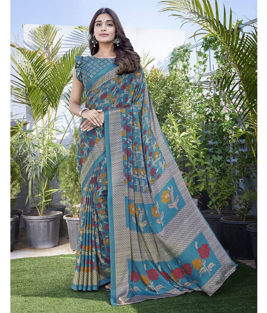 Yashika Silk Blend Printed Saree With Unstitched Blouse Piece ( Grey ) - Sarees | Buy online on ZillyBuy