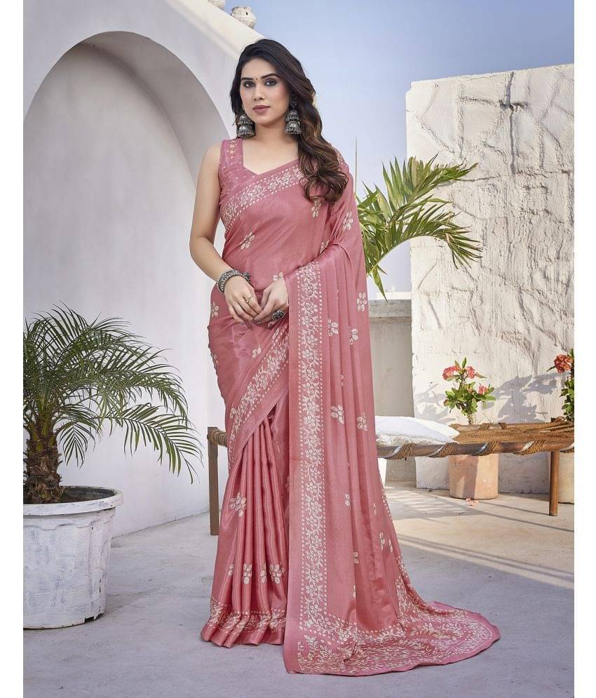 Yashika Silk Blend Printed Saree With Unstitched Blouse Piece ( Peach )     			Yashika Silk Blend Printed Saree With Unstitched Blouse Piece ( Peach )