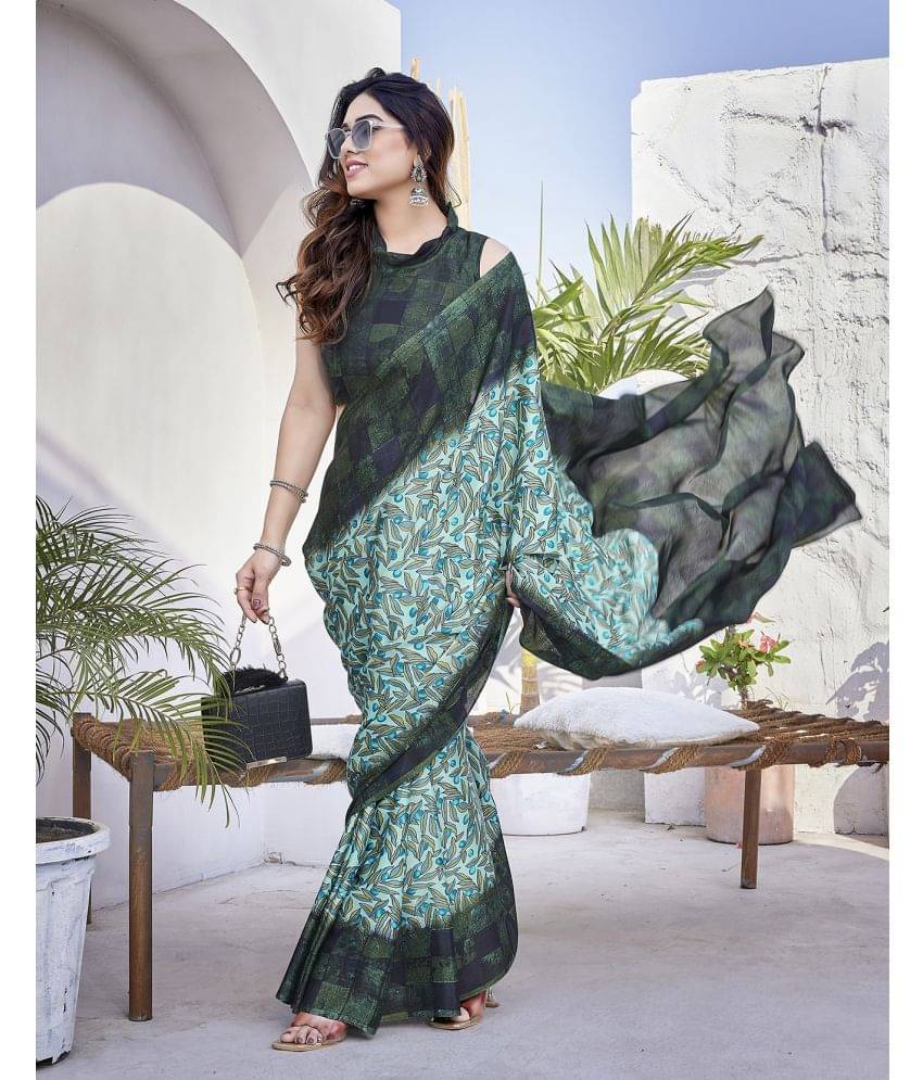 Yashika Silk Blend Printed Saree With Unstitched Blouse Piece ( Sea Green ) Yashika Silk Blend Printed Saree With Unstitched Blouse Piece ( Sea Green )
