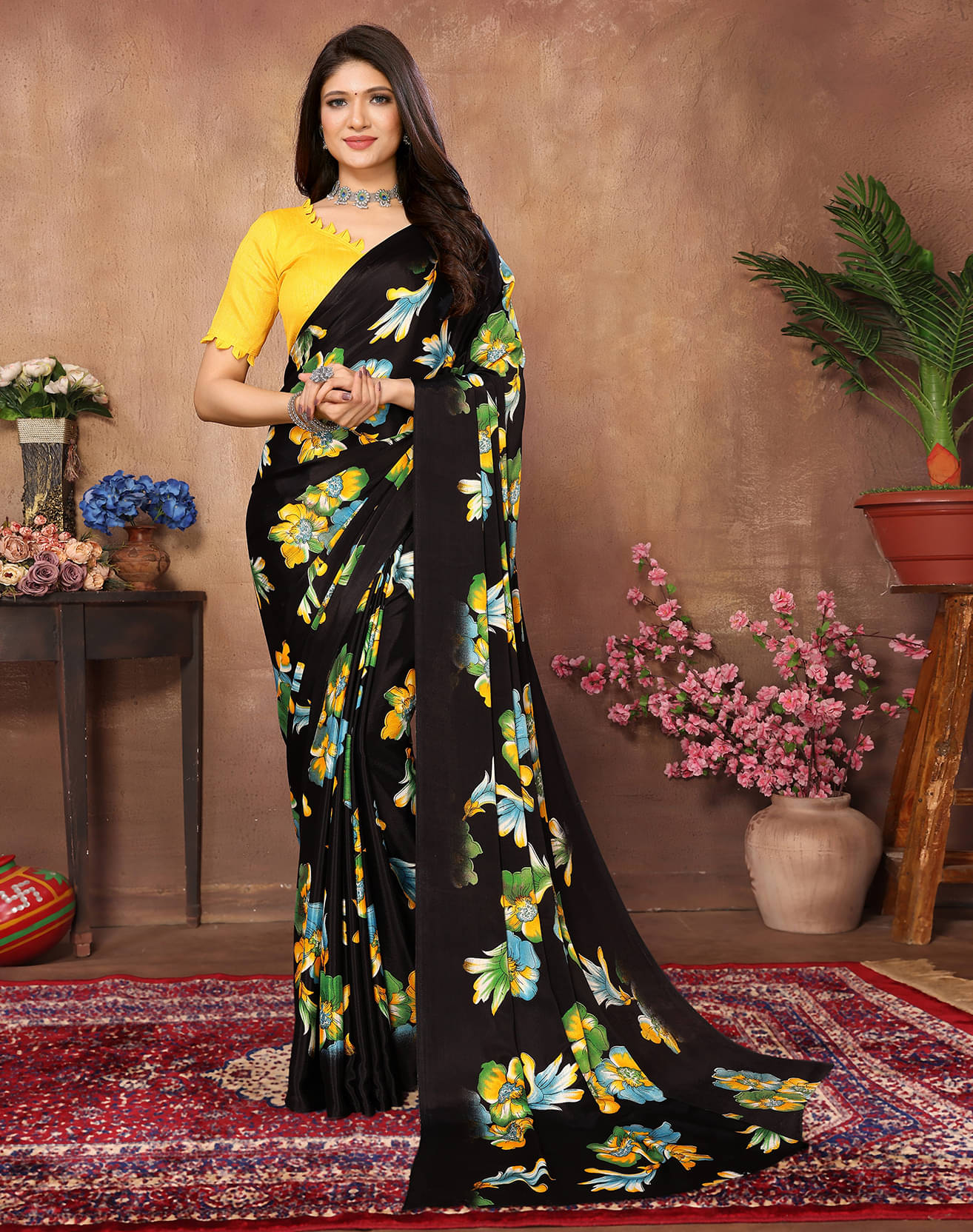     			Yashika Silk Blend Printed Saree With Unstitched Blouse Piece ( Green )