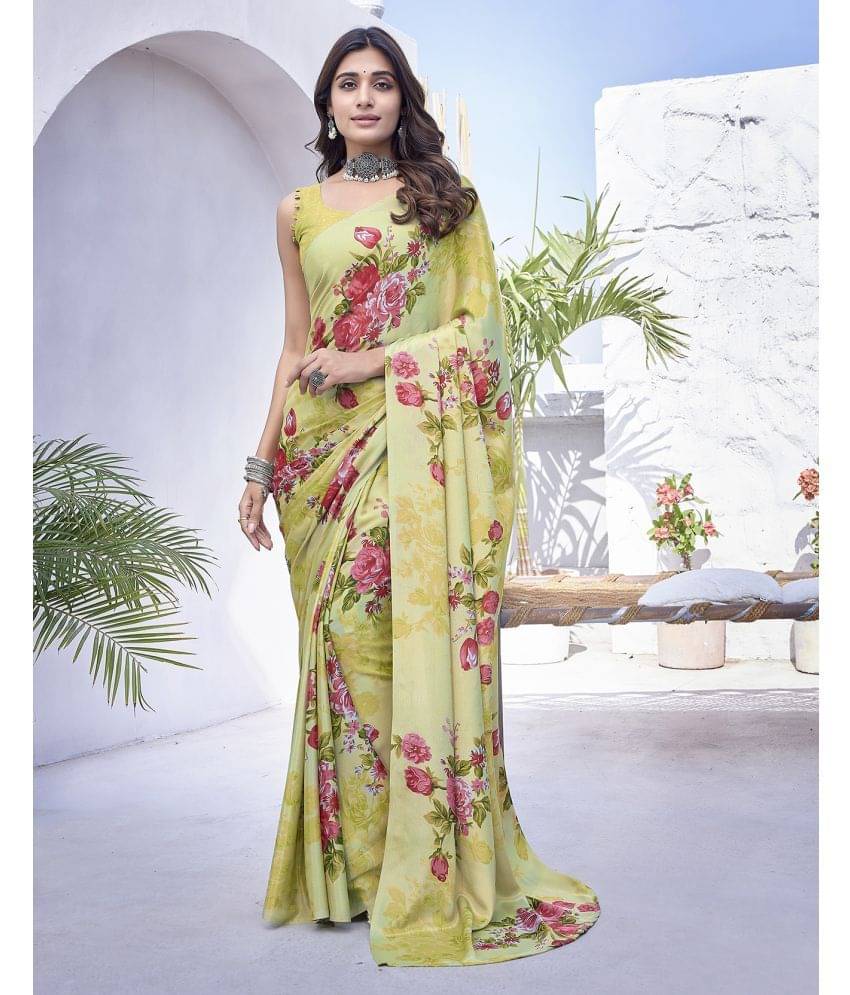     			Yashika Silk Blend Printed Saree With Unstitched Blouse Piece ( Light Green )