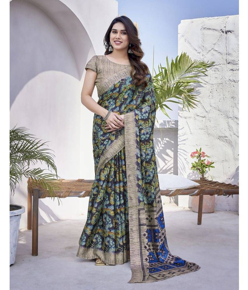     			Yashika Silk Blend Printed Saree With Unstitched Blouse Piece ( Black )