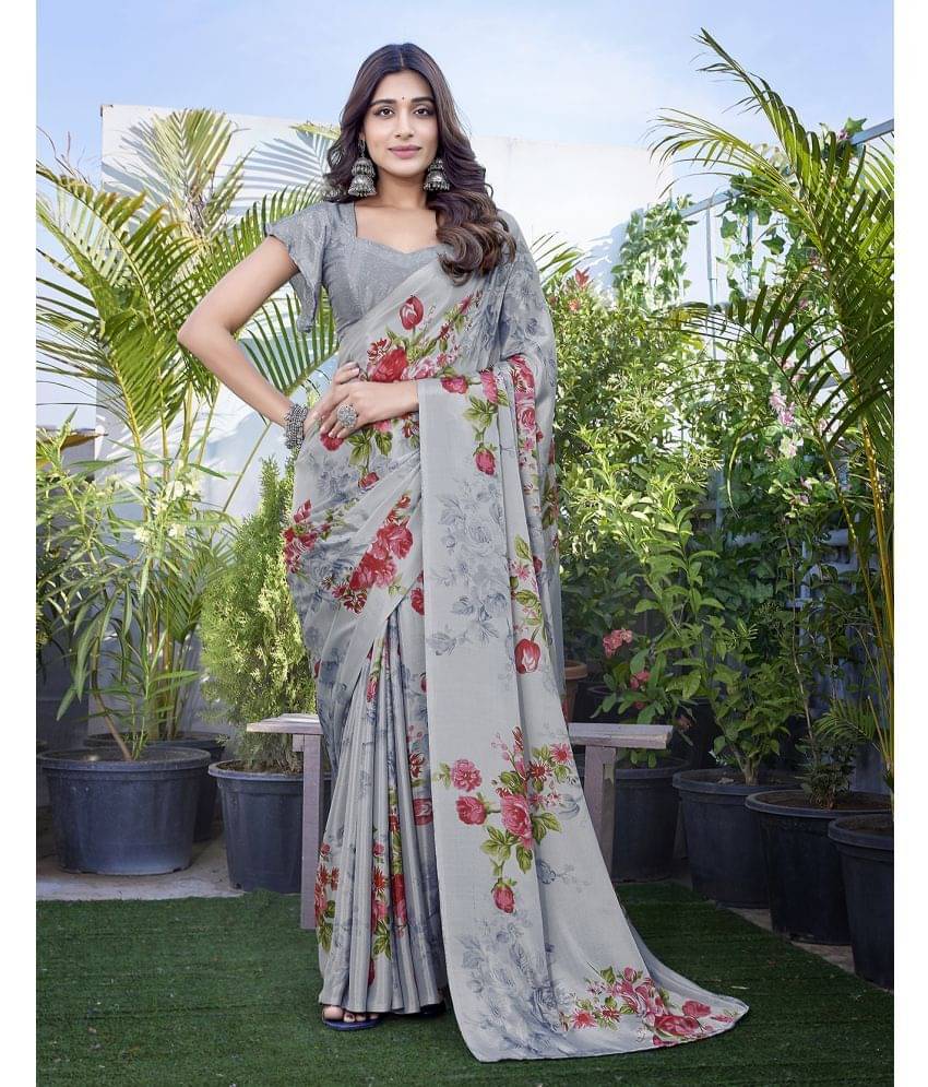     			Yashika Silk Blend Printed Saree With Unstitched Blouse Piece ( Grey )