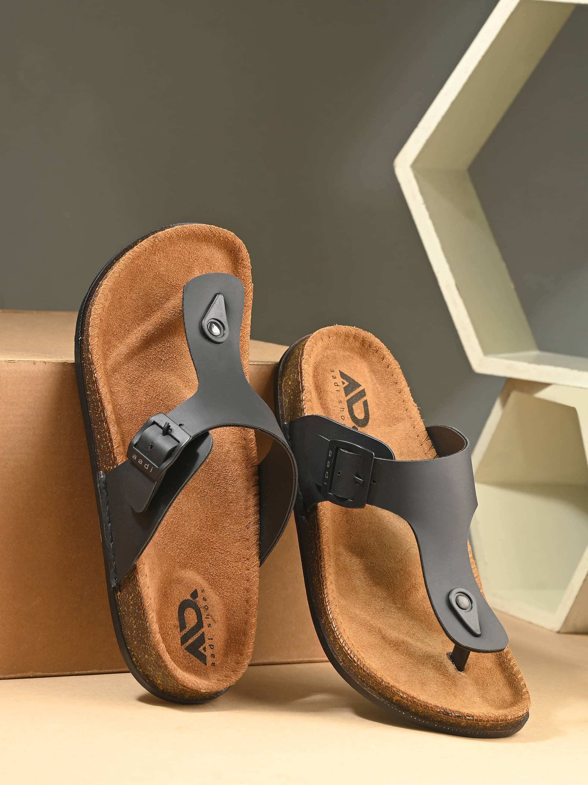     			Aadi Black Men's Thong Flip Flop