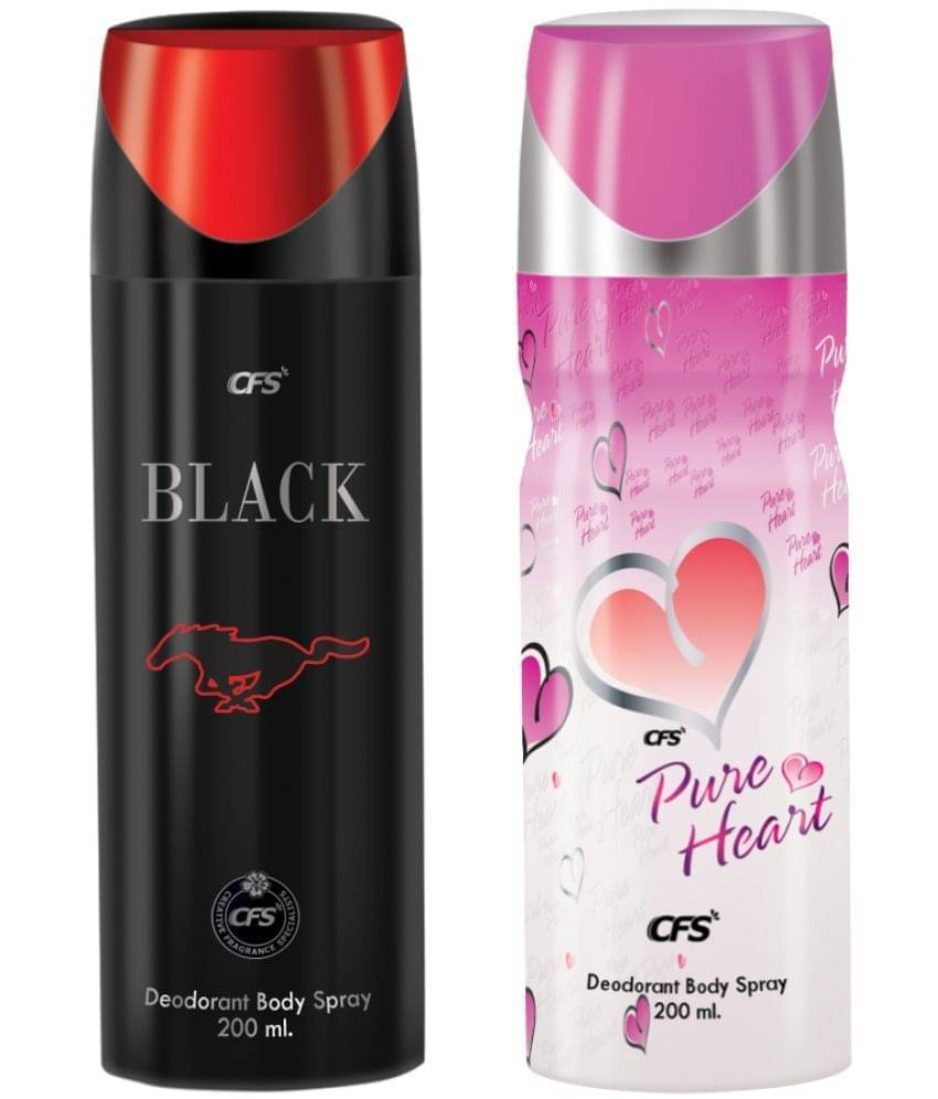     			CFS  Black & Pure Heart Pink  Deodorant Spray for Unisex 400 ml ( Pack of 2 )