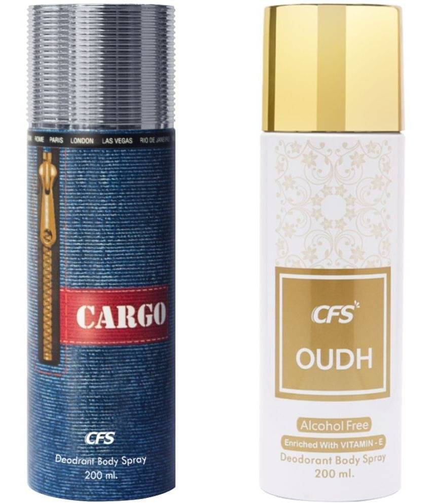     			CFS  Cargo Blue & Oudh White  Deodorant Spray for Unisex 400 ml ( Pack of 2 )