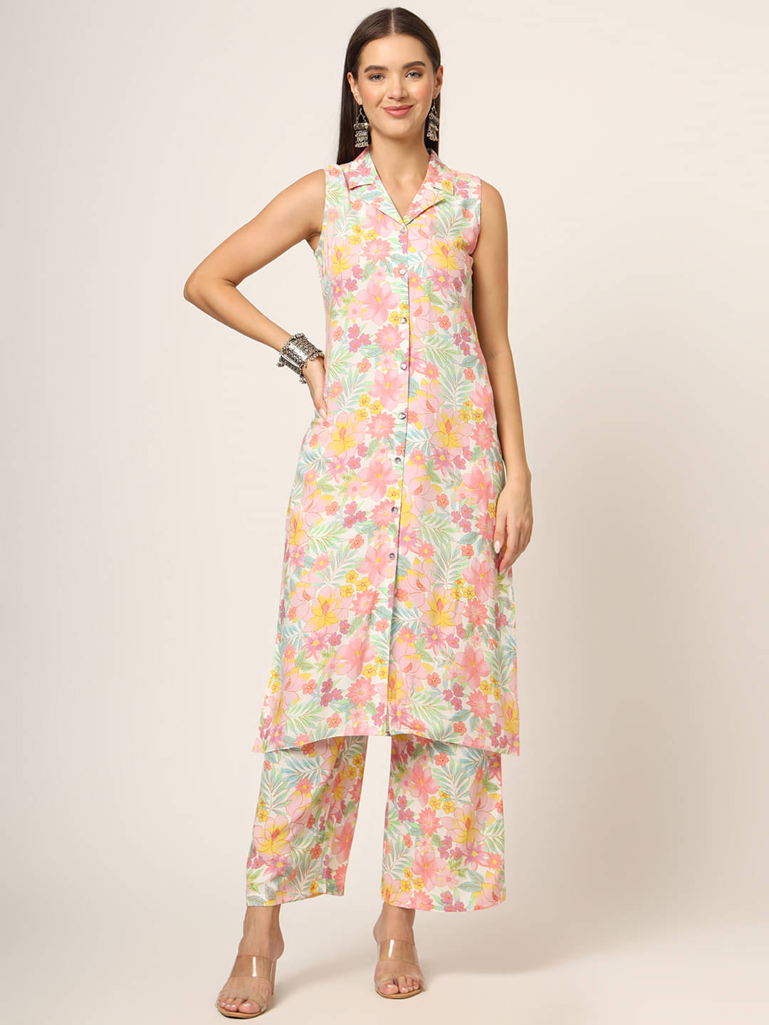     			Divena Rayon Printed Kurti With Palazzo Women's Stitched Salwar Suit - Pink ( Pack of 1 )