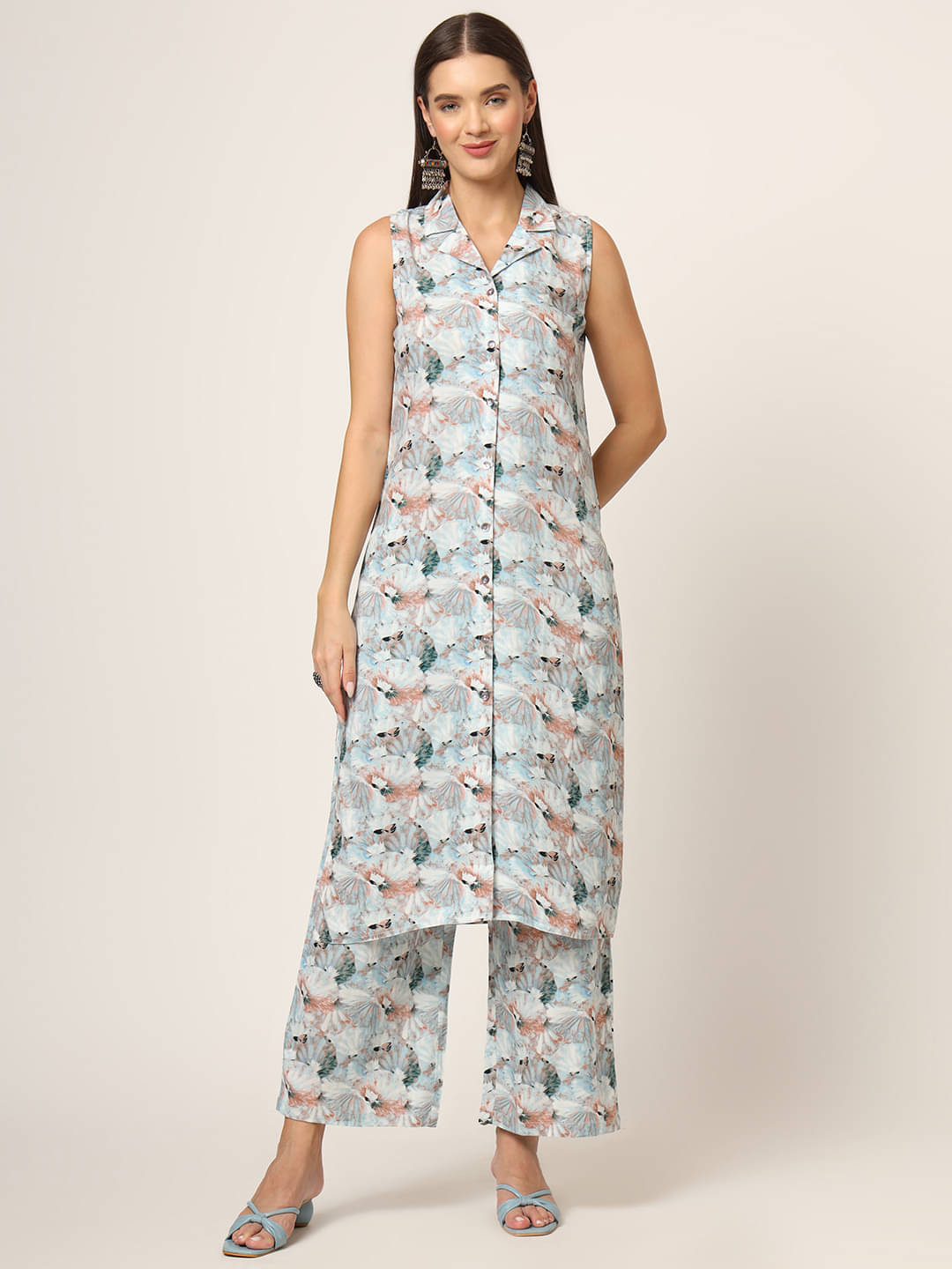     			Divena Rayon Printed Kurti With Palazzo Women's Stitched Salwar Suit - Blue ( Pack of 2 )