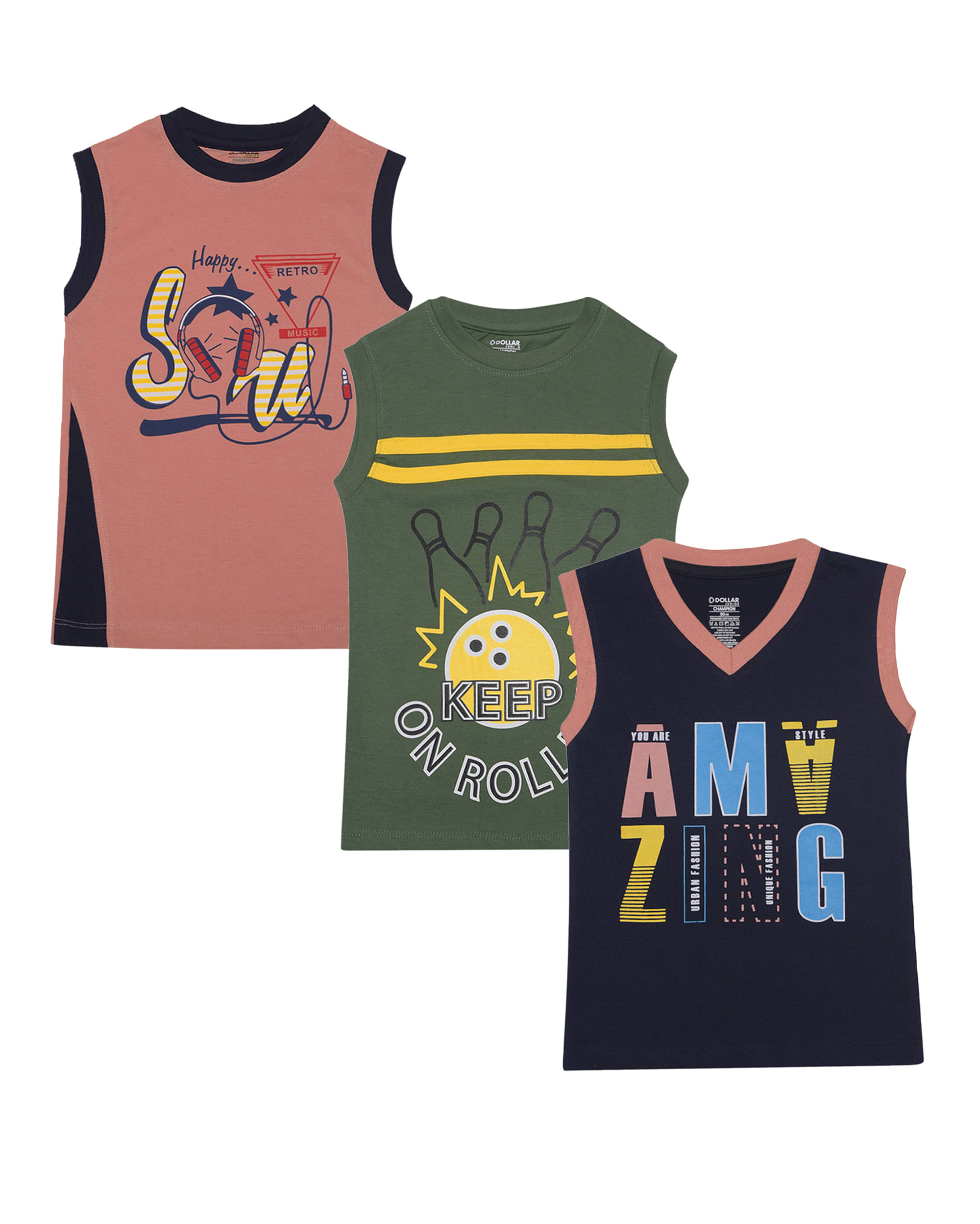 Dollar Champion Kidswear Pack of 3 Boys Cotton T-Shirt ( Multicolor ) Dollar Champion Kidswear Pack of 3 Boys Cotton T-Shirt ( Multicolor )