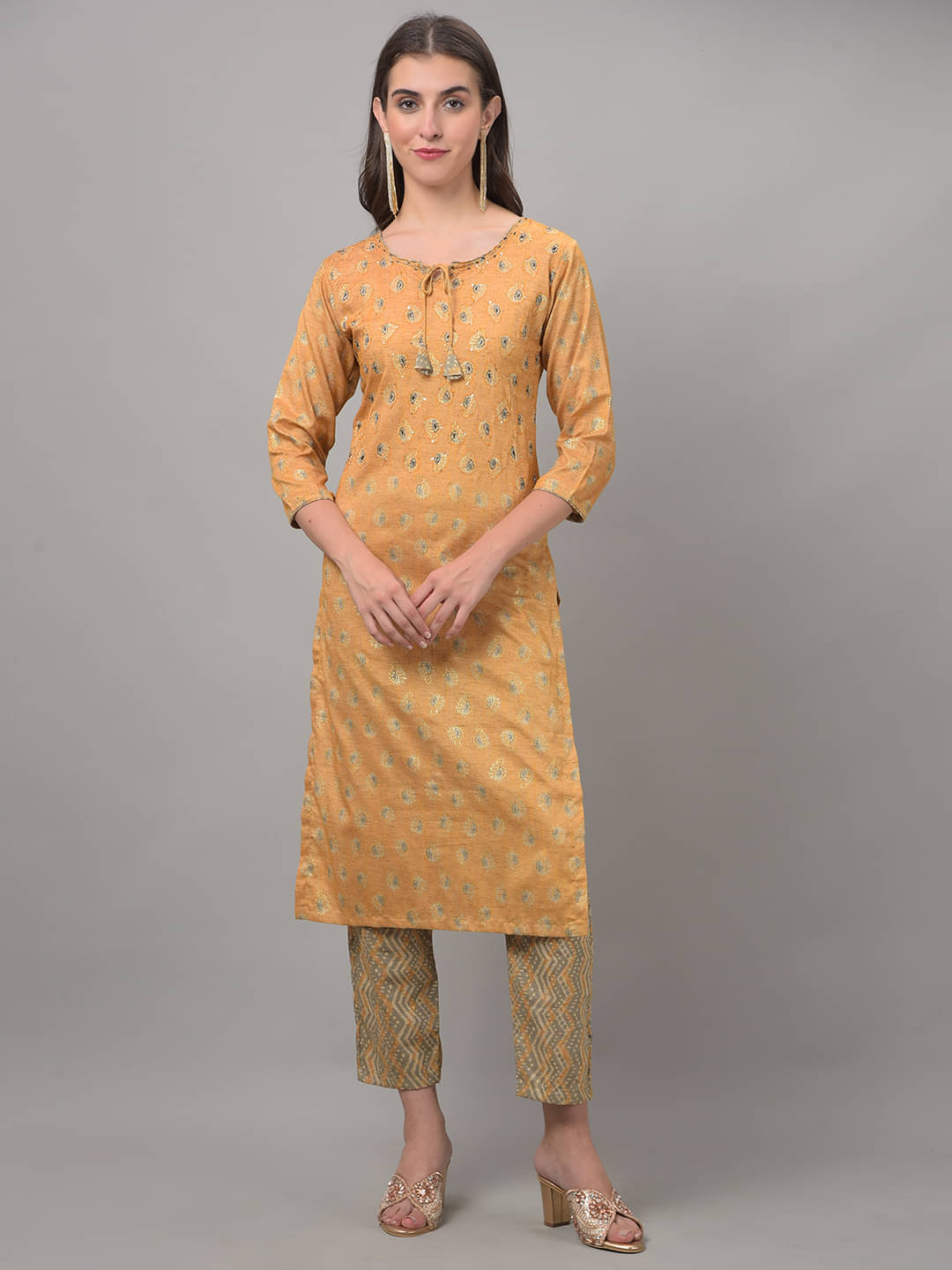 Dollar Missy Cotton Blend Printed Kurti With Pants Women's Stitched Salwar Suit - Yellow ( Pack of 1 )     			Dollar Missy Cotton Blend Printed Kurti With Pants Women's Stitched Salwar Suit - Yellow ( Pack of 1 )