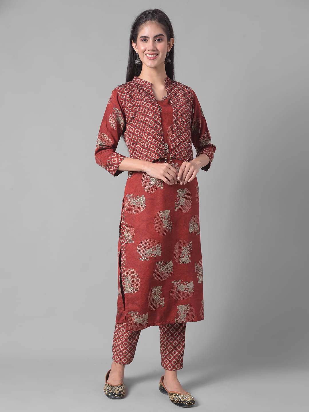 Dollar Missy Cotton Blend Printed Kurti With Pants Women's Stitched Salwar Suit - Red ( Pack of 1 )     			Dollar Missy Cotton Blend Printed Kurti With Pants Women's Stitched Salwar Suit - Red ( Pack of 1 )