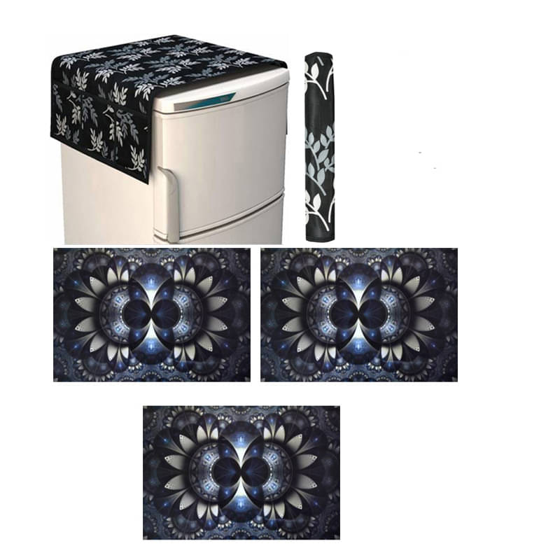 Fabolic Polyester Floral Fridge Mat & Cover ( 93 53 ) Pack of 5 - Black Fabolic Polyester Floral Fridge Mat & Cover ( 93 53 ) Pack of 5 - Black