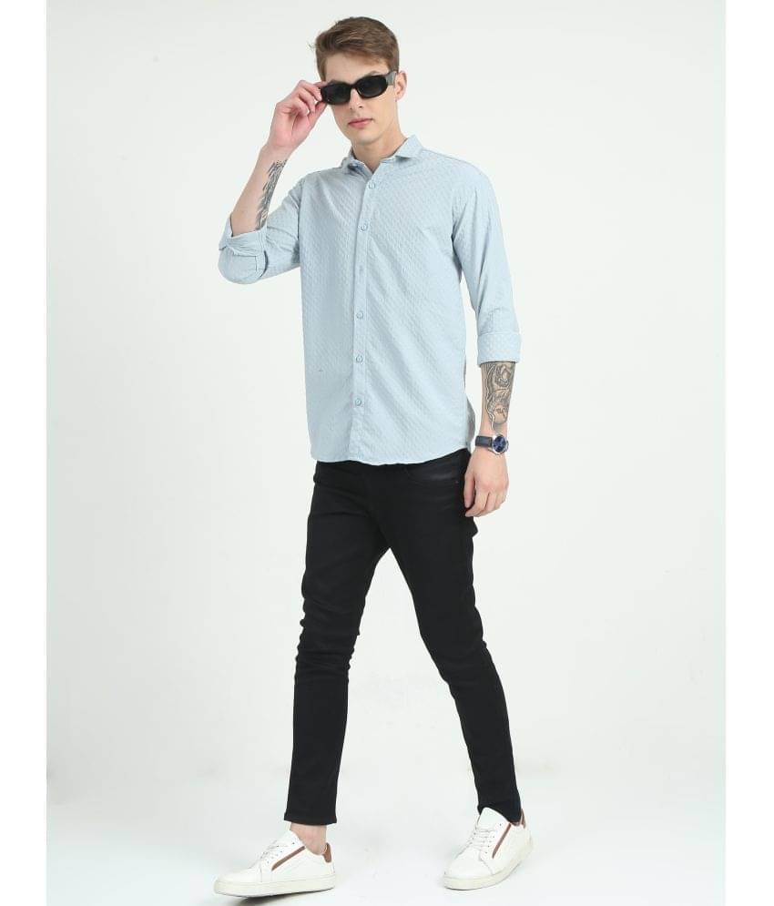 HETIERS Cotton Blend Regular Fit Self Design Full Sleeves Men's Casual Shirt - Light Blue ( Pack of 1 ) HETIERS Cotton Blend Regular Fit Self Design Full Sleeves Men's Casual Shirt - Light Blue ( Pack of 1 )