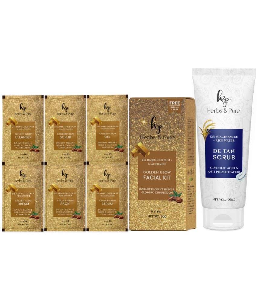    			Herbs and Pure Skincare Combo - Golden Glow Facial Kit and De-Tan Scrub (Pack of 1 of 2, 160g)