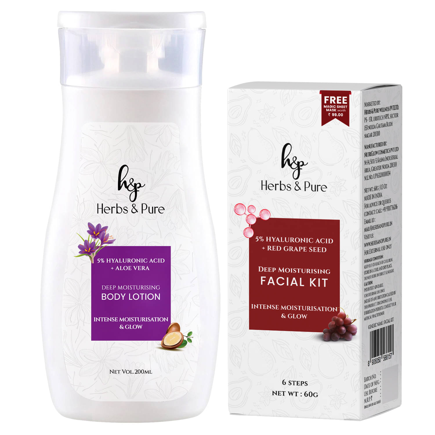 Herbs and Pure Daily Skincare Combo - Red Grapes Facial Kit and Kesar Body Lotion (260g)     			Herbs and Pure Daily Skincare Combo - Red Grapes Facial Kit and Kesar Body Lotion (260g)