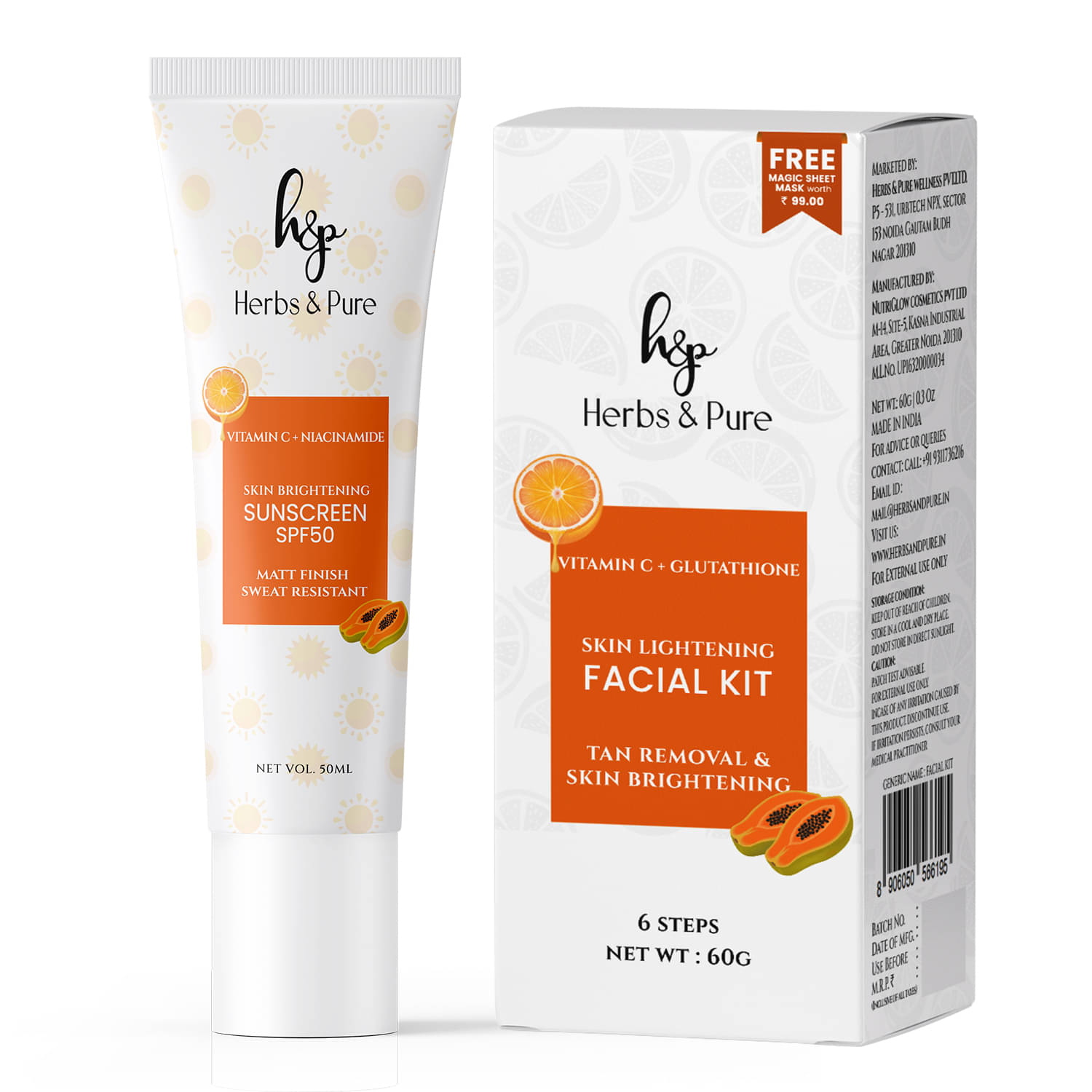     			Herbs and Pure Daily Skincare Combo - Vitamin C Facial Kit and Sunscreen SPF 50 (110 g)