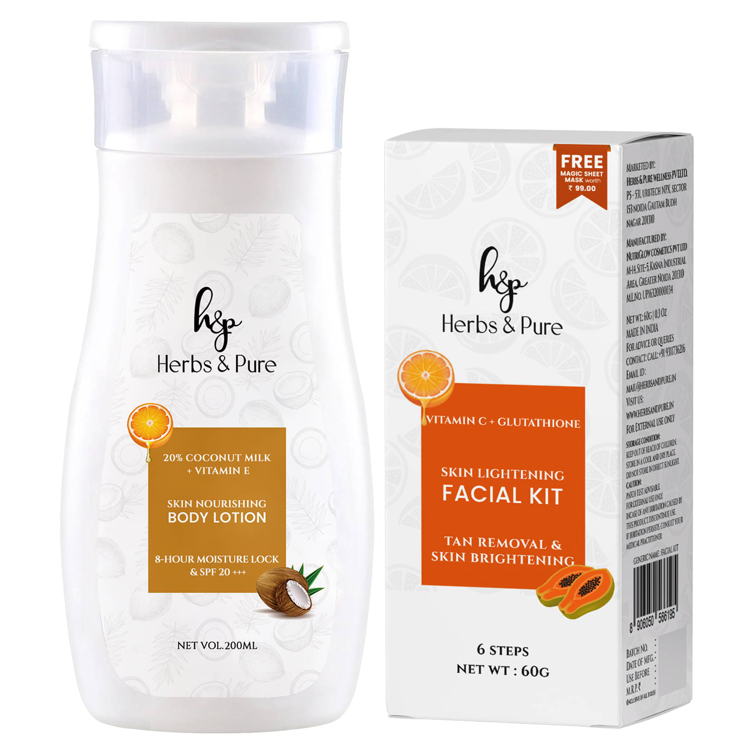 Herbs and Pure Daily Skincare Combo - Vitamin C Facial Kit and Coconut Body Lotion (260 g) Herbs and Pure Daily Skincare Combo - Vitamin C Facial Kit and Coconut Body Lotion (260 g)