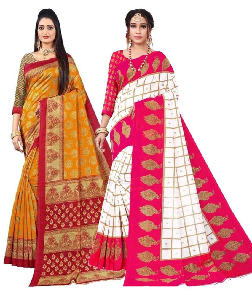     			Kanooda Prints Art Silk Printed Saree With Unstitched Blouse Piece ( Pink )