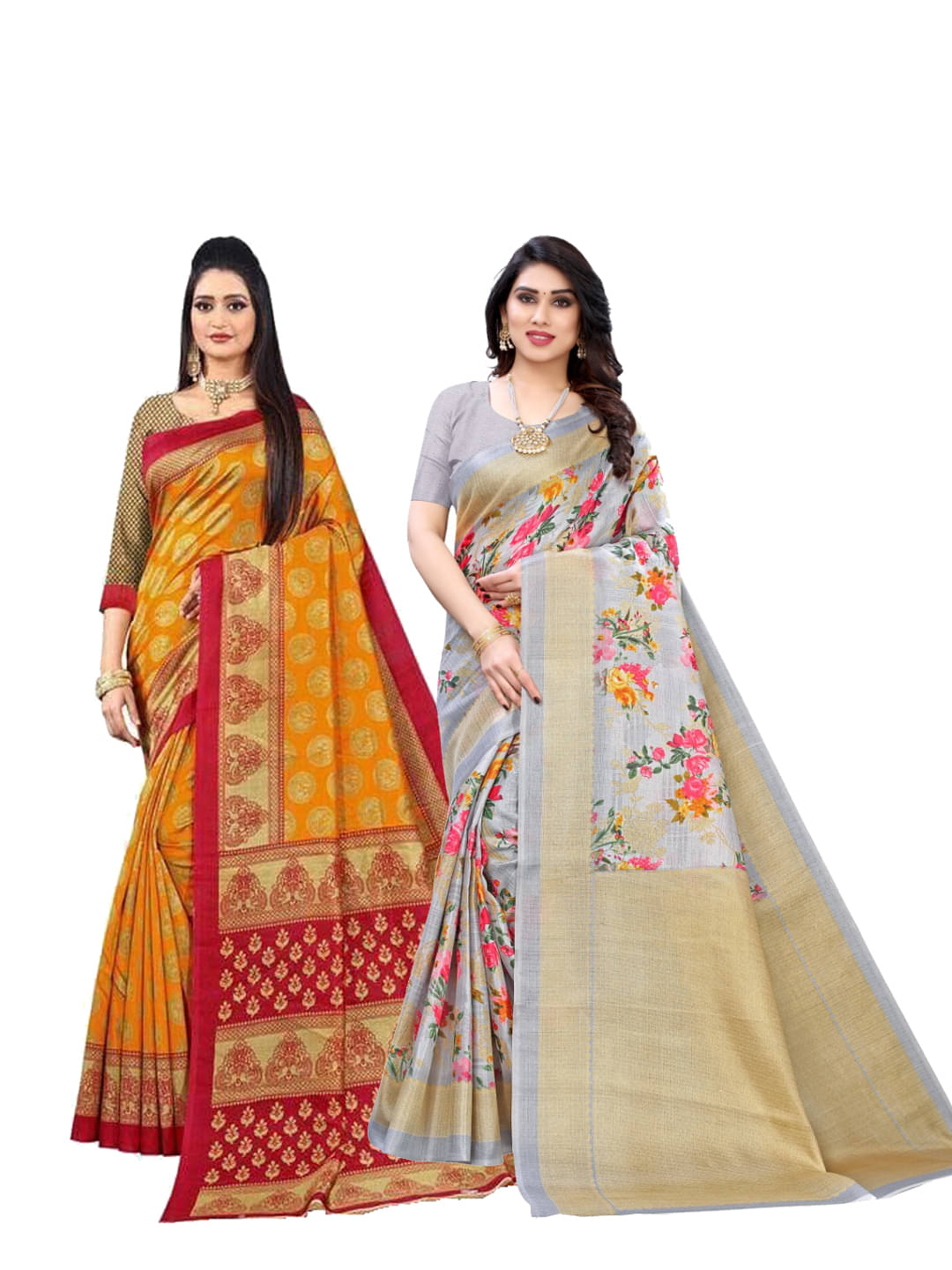     			Kanooda Prints Art Silk Printed Saree With Unstitched Blouse Piece ( Grey Melange )