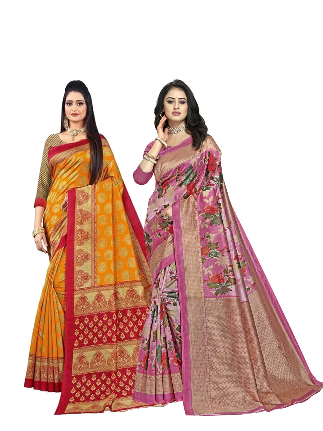 Kanooda Prints Art Silk Printed Saree With Unstitched Blouse Piece ( Pink )     			Kanooda Prints Art Silk Printed Saree With Unstitched Blouse Piece ( Pink )