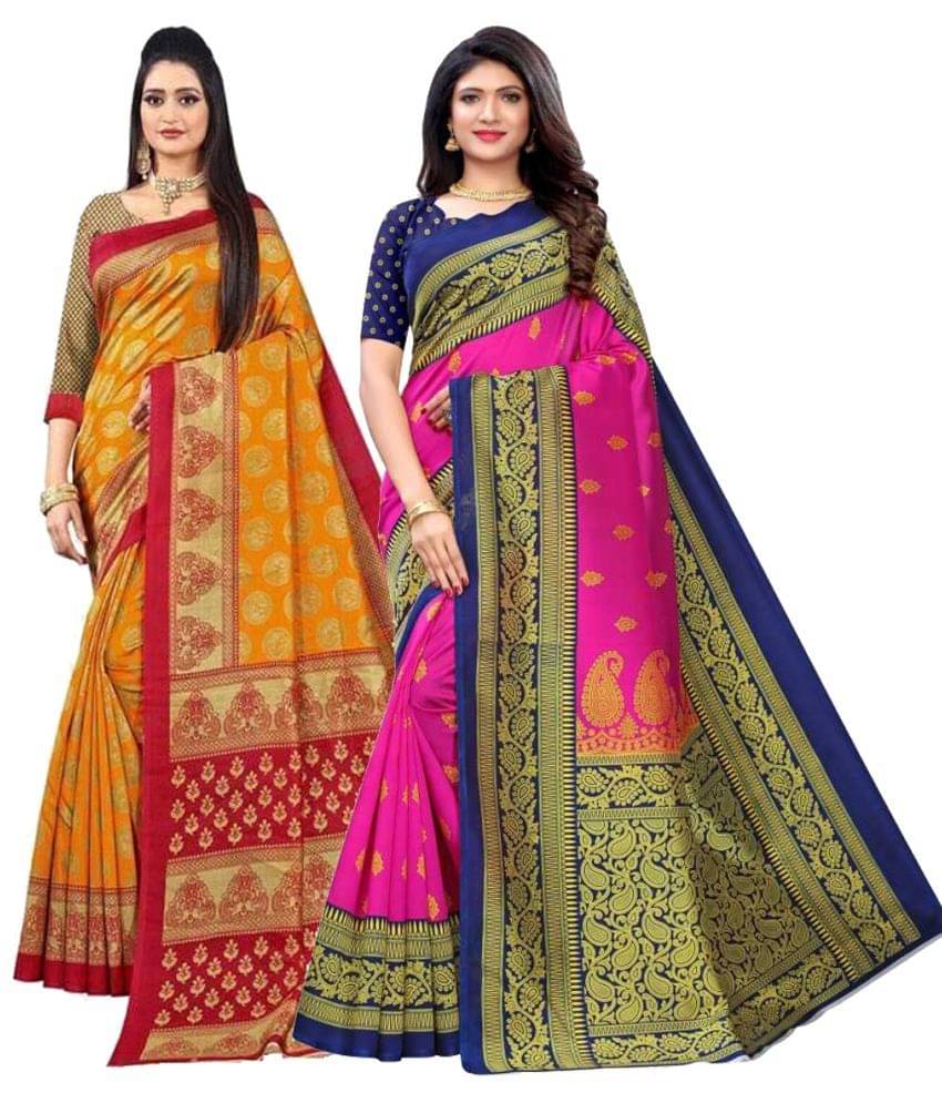 Kanooda Prints Art Silk Printed Saree With Unstitched Blouse Piece ( Pink )     			Kanooda Prints Art Silk Printed Saree With Unstitched Blouse Piece ( Pink )
