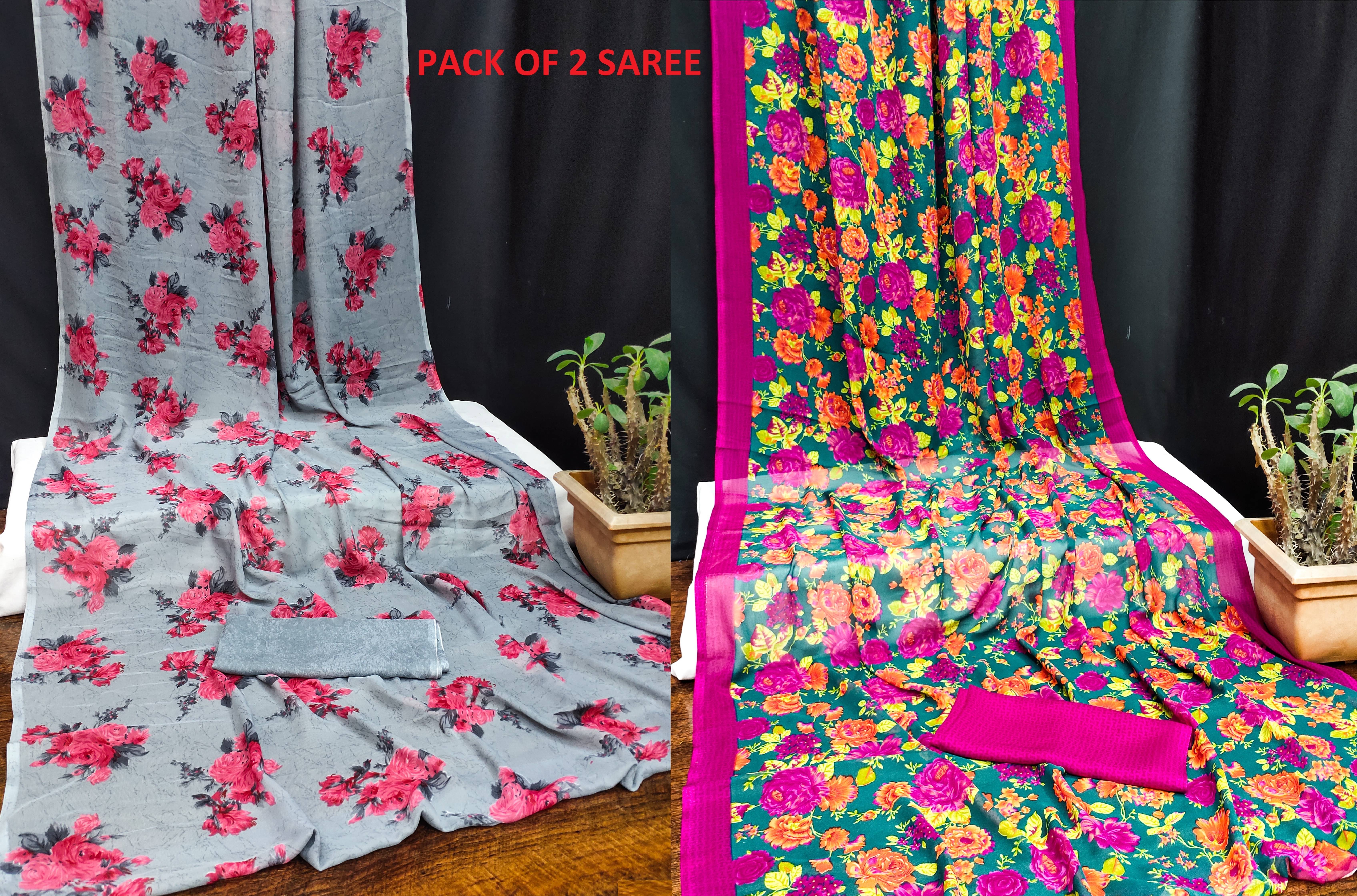     			Kanooda Prints Georgette Printed Saree With Unstitched Blouse Piece ( Grey )