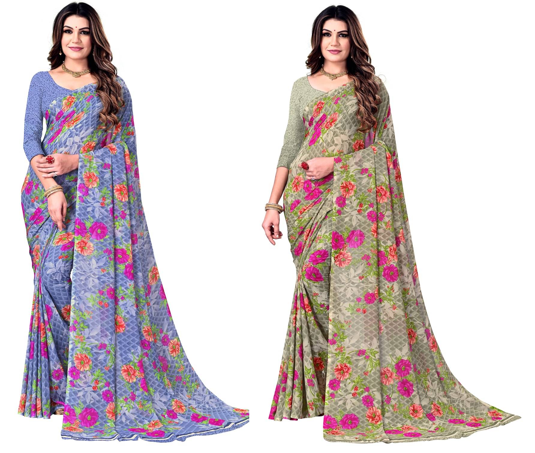 Kanooda Prints Georgette Printed Saree With Unstitched Blouse Piece ( Grey ) Kanooda Prints Georgette Printed Saree With Unstitched Blouse Piece ( Grey )