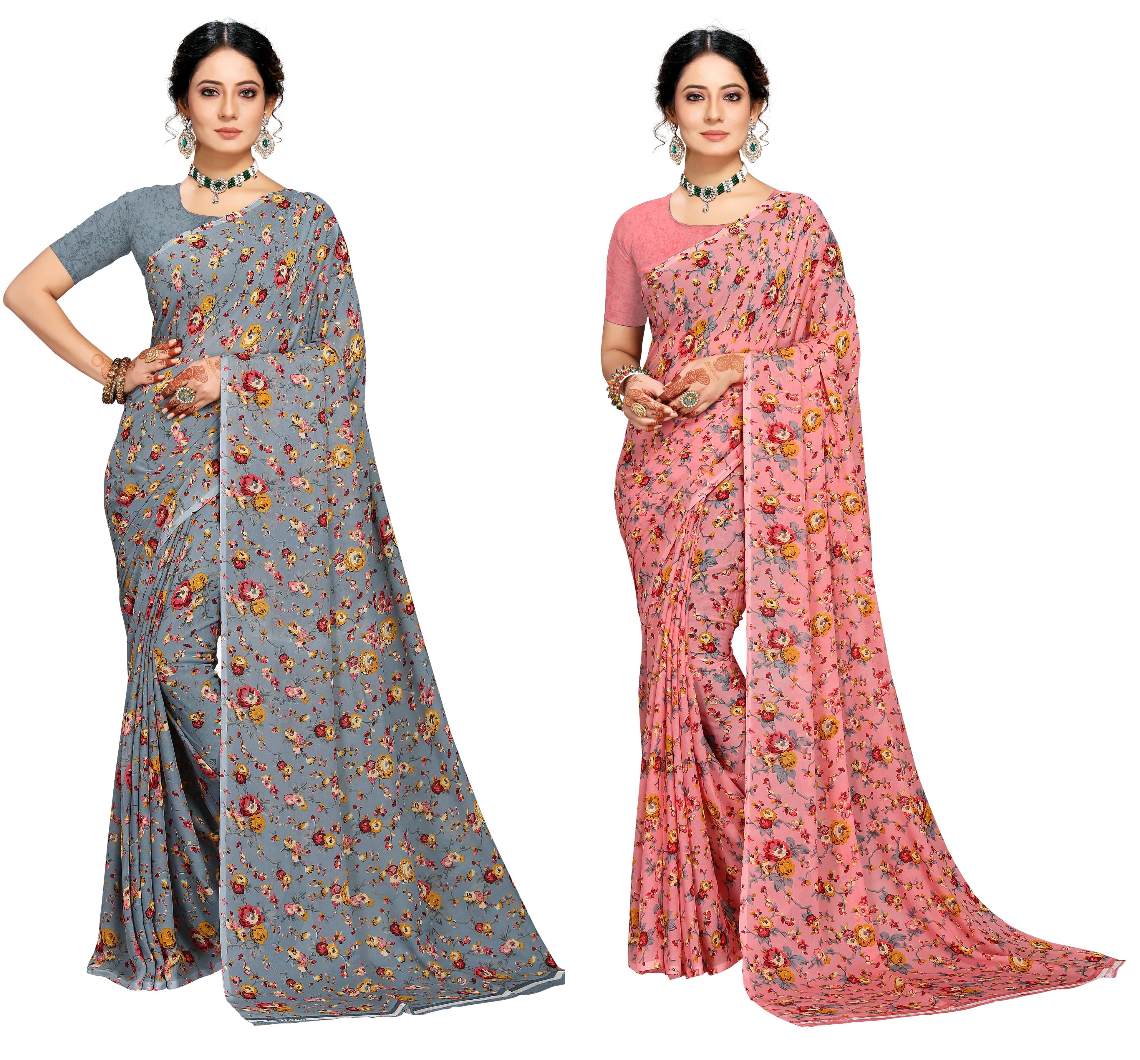     			Kanooda Prints Georgette Printed Saree With Unstitched Blouse Piece ( Grey )
