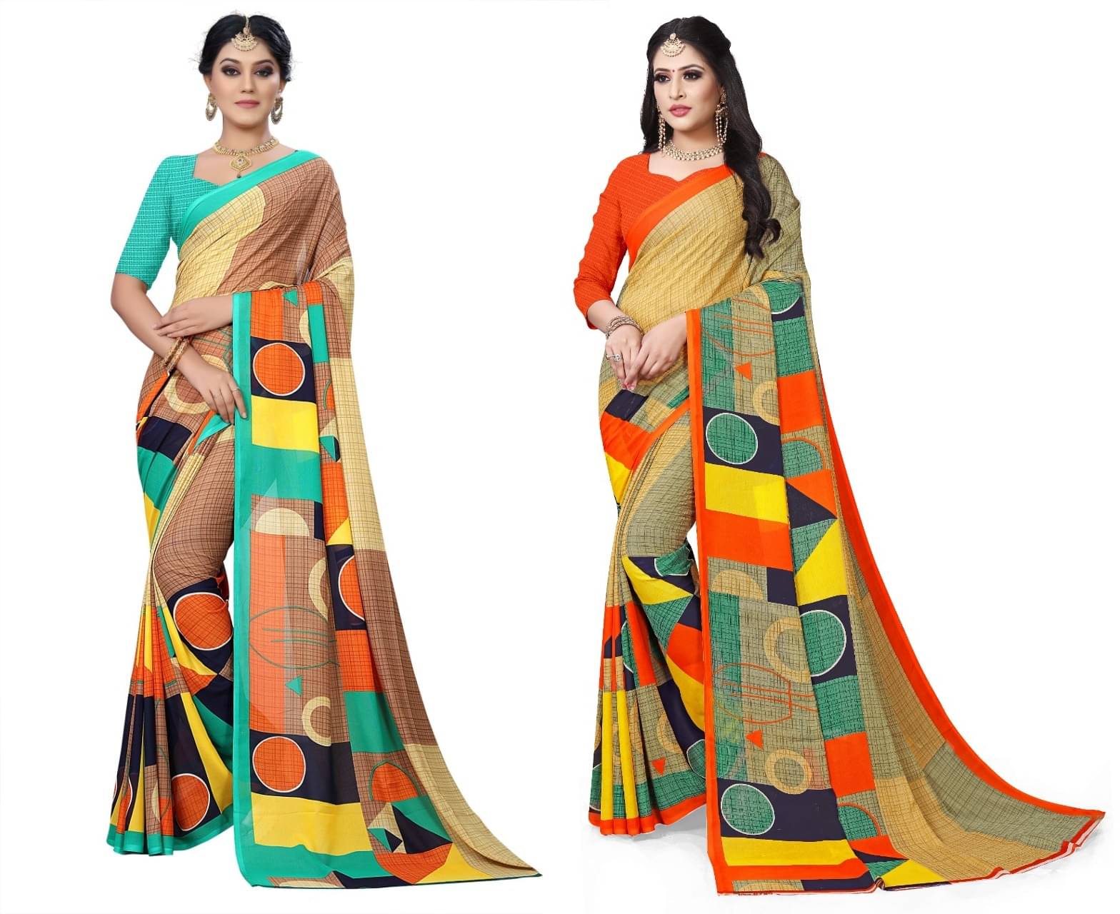     			Kanooda Prints Georgette Printed Saree With Unstitched Blouse Piece ( Beige )
