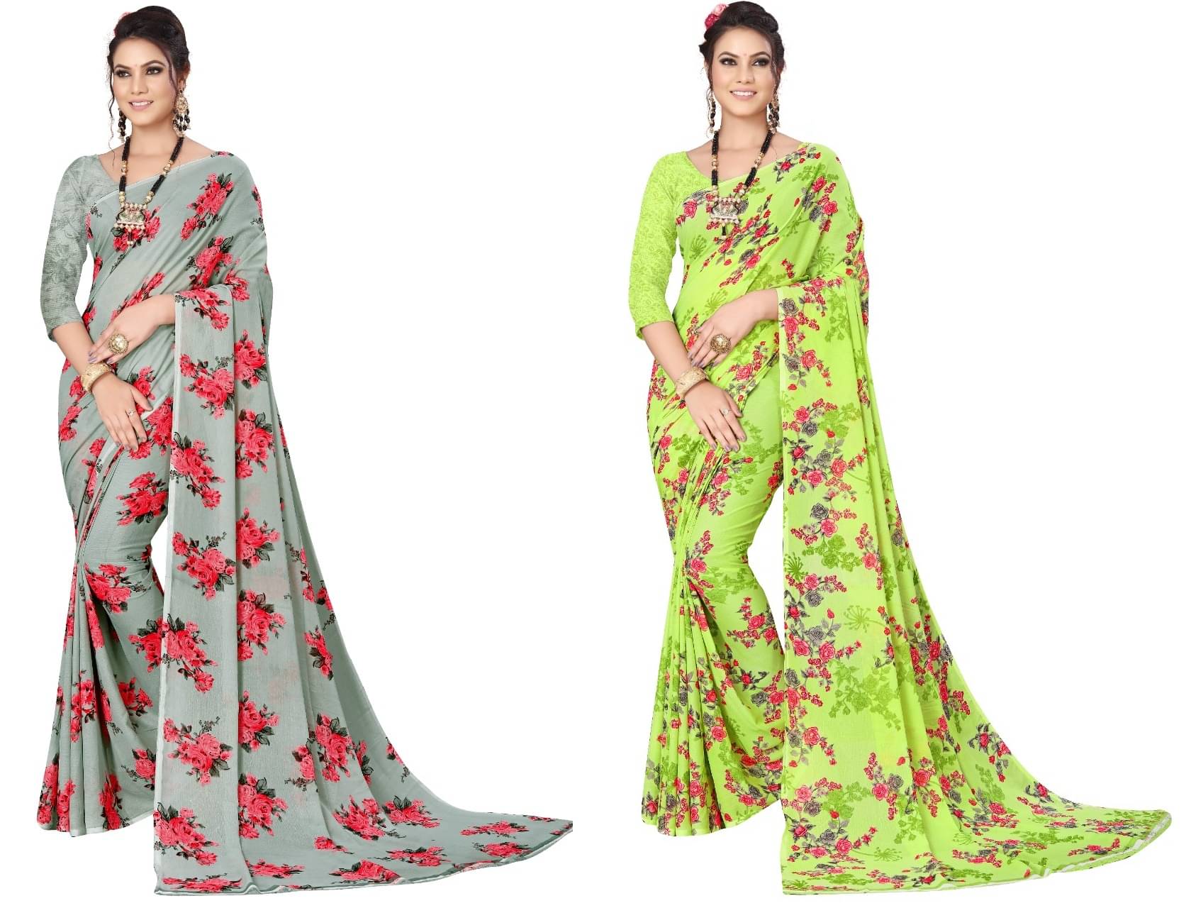     			Kanooda Prints Georgette Printed Saree With Unstitched Blouse Piece ( Multicolour )